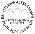 Unsere regelmäßige Fortbildung wird durch das amtliche Prüfsiegel der Rechtsanwaltskammer Frankfurt nachgewiesen.